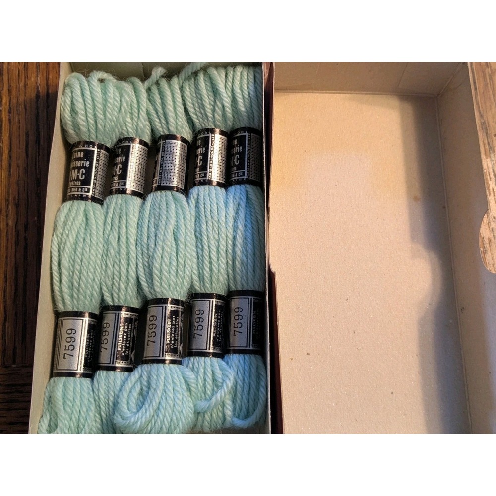 5 Skeins Laine Tapisserie DMC 100% Wool 8 Meters ea #7599very light teal-blue